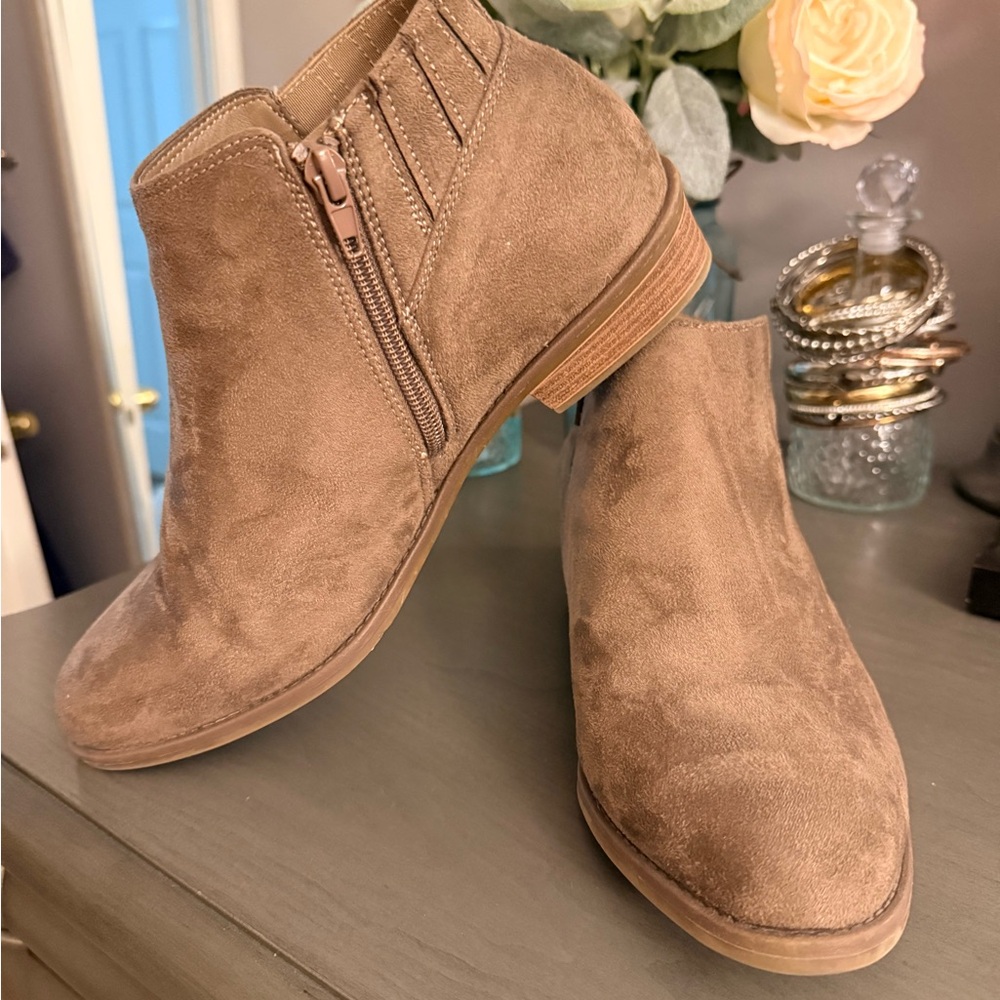 Dominique Taupe Suede Ankle Booties with Side Zip